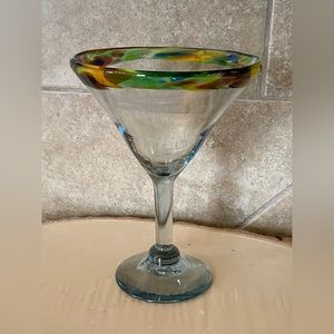 Vtg Artland Handcrafted Martini Cocktail Glass Multi Confetti Rainbow Color Rim